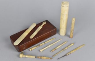 A 19th Century Mahogany Rectangular Box Containing Various 19th Century Doctors Bone Items to