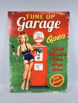 A Reproduction American Garage Sign, Printed on Tin, Tune Up Garage Open, 50x70cm