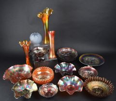 A Collection of Carnival Glass to Include Bowls, Vases etc