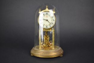 A Mid 20th Century Kundo Pillar Clock under Glass Dome, Requires New Suspension Hanger, 23cms High