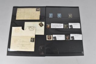 A Collection of Three Envelopes with 8 Penny Black Stamps, Two Twopenny Blues etc