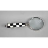 A Modern Chrome and Hexagonal Chequered Handled Magnifying Glass, 26.5cms Long