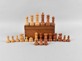 A Wooden Box Containing An Incomplete Late Victorian Staunton Vegetable Ivory Chess Set, King 7cms