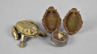 A Vintage Brass Novelty Match Holder in the Form of a Frog, A Pair of Miniature Gilt Metal Easel