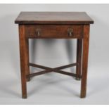 An Oak Side Table with X Frame Stretcher, Single Drawer, 54cms Wide