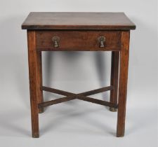 An Oak Side Table with X Frame Stretcher, Single Drawer, 54cms Wide