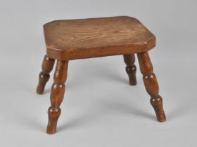 A Vintage Rectangular Milking Stool with Turned Supports, 23cms by 16.5cm by 20cms High