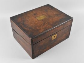 A Mid/Late 19th Century Burr Walnut Writing Slope with Brass Escutcheons to Box and Hinged Lid which