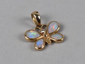 A 9ct Gold, Diamond and Opal Butterfly Pendant, 15.9mm Wide, 1.3gms