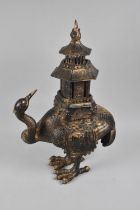 A Large and Heavy Temple Censer in the Form of Peacock with Pagoda on Back, 48cms High