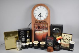 A Collection of Various Modern Guinness Memorabilia to include Gift Sets, Wall Clock, Bar Clock Etc