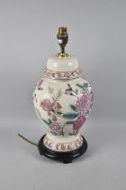 An Oriental Ceramic Vase Shaped Table Lamp Base, Decorated with Chrysanthemums and Flowers, 40cm