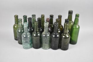 A Collection of Vintage Green Glass Bottles, Various Breweries