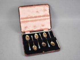 A Cased Set of Six Enamelled Norwegian Silver Coffee Spoons, Stamped Norway, 925 and with Makers