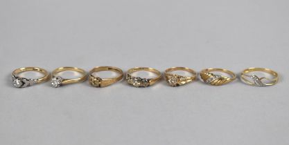 A Collection of Seven Diamond Mounted 9ct Gold Rings to include Solitaire, Twist and three Stone