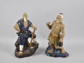 Two Chinese Mudmen Figures, 24.5cms High