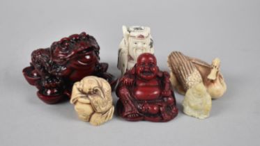 A Collection of Resin Oriental Items to Comprise Bone Effect Netsuke, Swan, Sleeping Elder etc