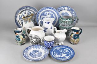 A Collection of Ceramics to Comprise Blue and White Willow Pattern Plates to Include Example By