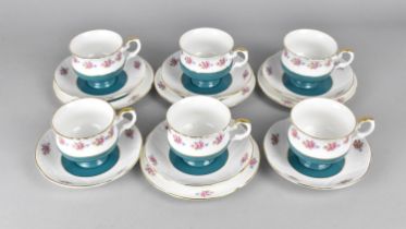 A Crown Staffordshire Floral Garland Trim and Blue Inset Decorated Tea Set to Comprise Six Cups, Six