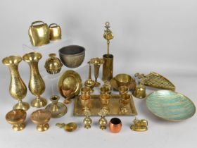 A Collection of Various Indian Brass Items to Comprise Niello Pedestal Vases, Tot Set, Ornaments etc