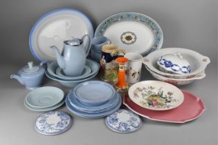 A Collection of Ceramics to Comprise Blue Glazed Tea and Dinnerwares, Wedgwood Platter, Tureens etc