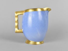 A Carlton Ware Moderne Shape Jug, Powder Blue Body with Gilt Trim, 14cm high