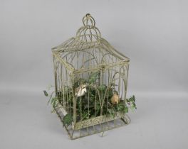 A Modern Cold Painted Victorian Style Birdcage in Green Painted Metal, 46cms High