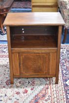 An Edwardian Mahogany Side Cabinet having Inlaid Base Section, Open Storage Space and Raised Table