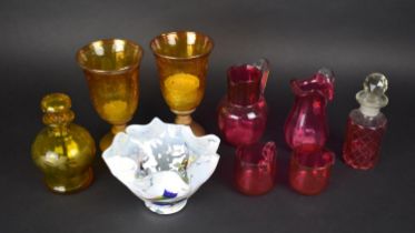 A Collection of Various Coloured Glass to Comprise Amber Glass Bottle, Various Pieces of Victorian