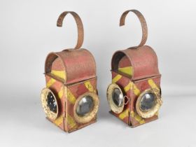 A Pair of Vintage "Bullseye Glass" Road Lamps with Three Lenses, Kenyan's Patent