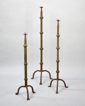 Three Early Cast Iron Candle Prickets on Tripod Supports, Tallest 89cms High