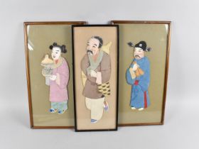 A Set of Three Framed Chinese Silk Pictures