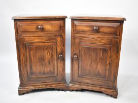 A Pair of Modern Stained Wooden Bedside Cabinets with Single Drawers over Cupboard Bases, 43cs Wide