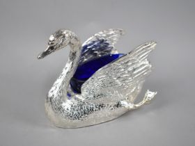 A Novelty Silver Plated Dining Table Cruet in the Form of a Swan with Cobalt Blue Glass Liner, 21cms
