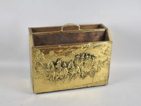 A Pressed Brass Two Division Magazine Rack Depicting Coaching Scene, 37cms Wide