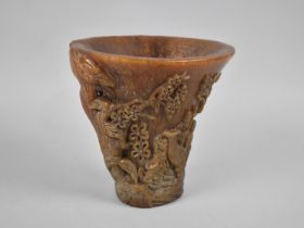 A Reproduction Resin Chinese Horn Effect Libation Cup, 14cm high