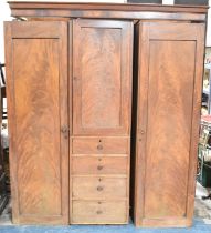 A 19th Century Mahogany Three Section Wardrobe, Panel Doors to Hanging Cupboard and Shelved Cupboard