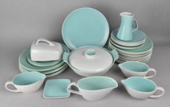 A Collection of Poole Pale Blue Twin-tone Dinner Wares to Comprise Plates, Lidded Tureen, Sauce