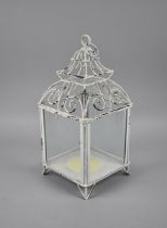 A Modern White Painted Metal Lantern, 32cms High