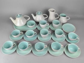 A Poole Pale Blue Twin-tone Tea Set Eight Cups, Four Others, Saucers, Teapots etc