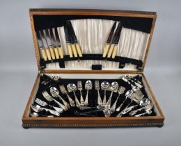 A Large Mid 20th Century Oak Canteen of Silver Plated and Other Cutlery, not all Matching
