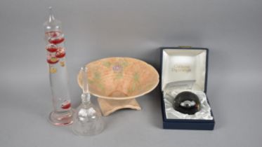 A Boxed Caithness Paperweight, Cut Glass Bell, Galileo Thermometer and Beswick Bowl