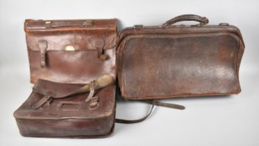 A Vintage Leather Gladstone Bag, Music Satchel and School Satchel, Condition issues