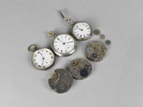 A Seth Thomas Pocket Watch Together with Various Pocket Watch Movements, Silver Cased Pocket