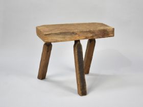 A Vintage Rectangular Topped Three Legged Milking Stool, 43cms Wide