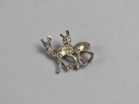 A Vintage Silver Brooch, Fauns with Blue Stone Eyes, Stamper Verso Silver, 37.5mm Wide