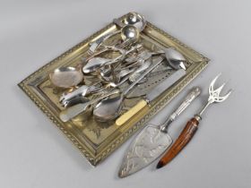 A Silver Plated Rectangular Tray together with a Collection of Cutlery