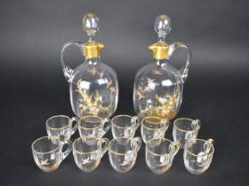 An Early 20th Century Nice Quality Hand Painted Glass Tot Set to Comprise Ten Glasses and Two