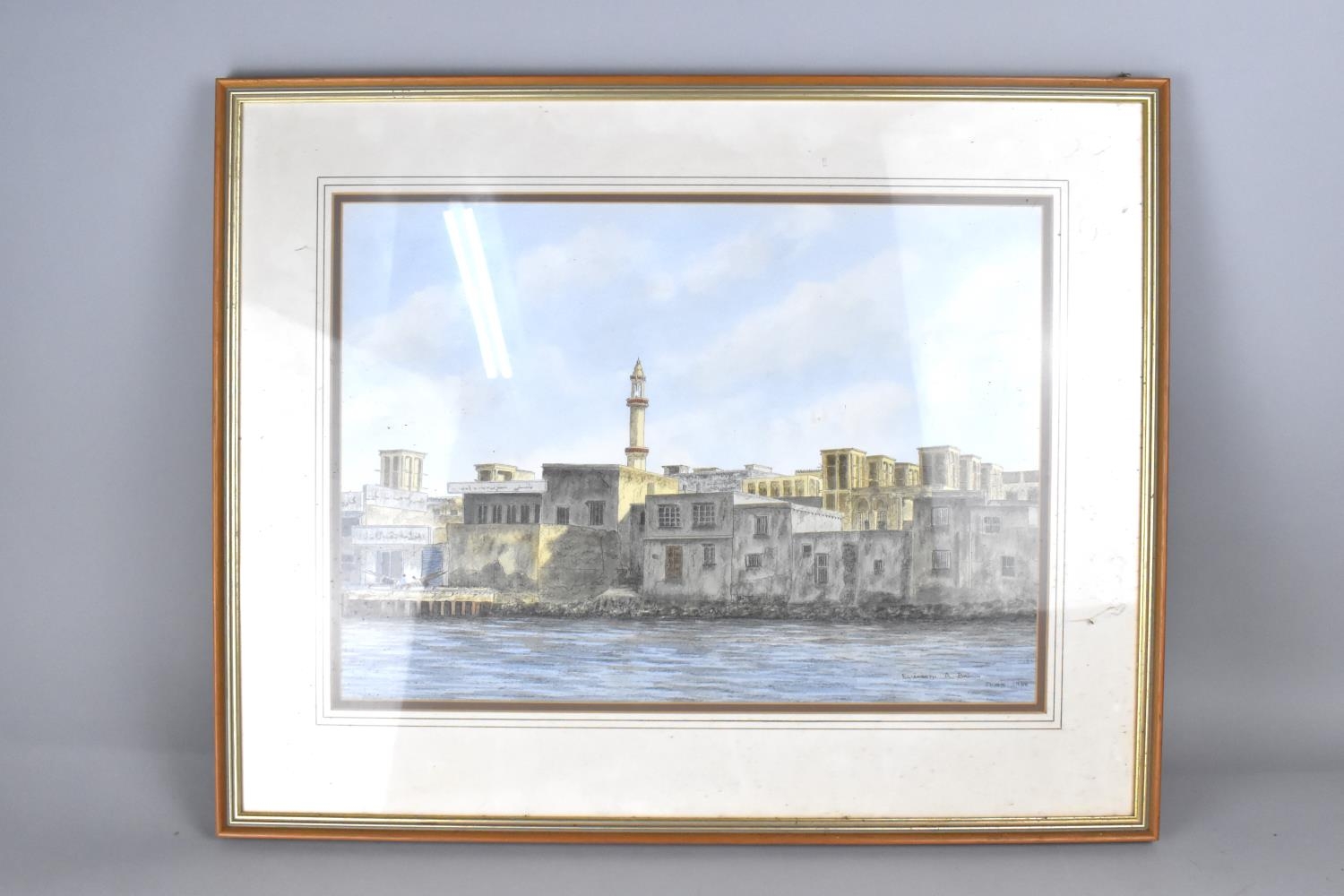 A Framed Watercolour, Dubai 1988 by Elizabeth A Brown, Subject 49x34cm and Frame 66x53cm