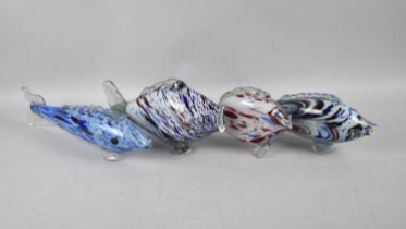 Four Glass Fish, Various Sizes Ranging from 20cm to 26cm wide (Some Condition Issues)